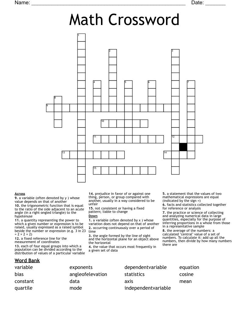 Math Crossword 