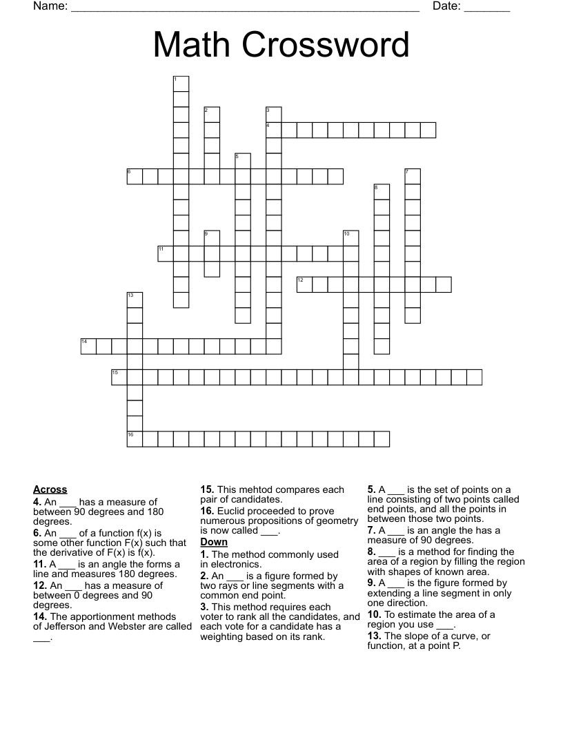 Math Crossword 