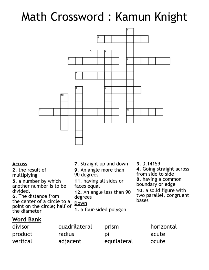 Math Crossword : Kamun Knight