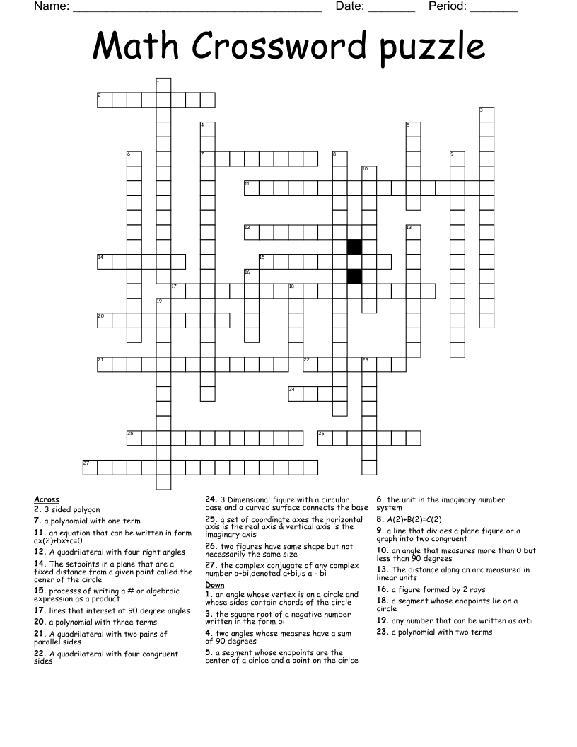 Math Crossword puzzle