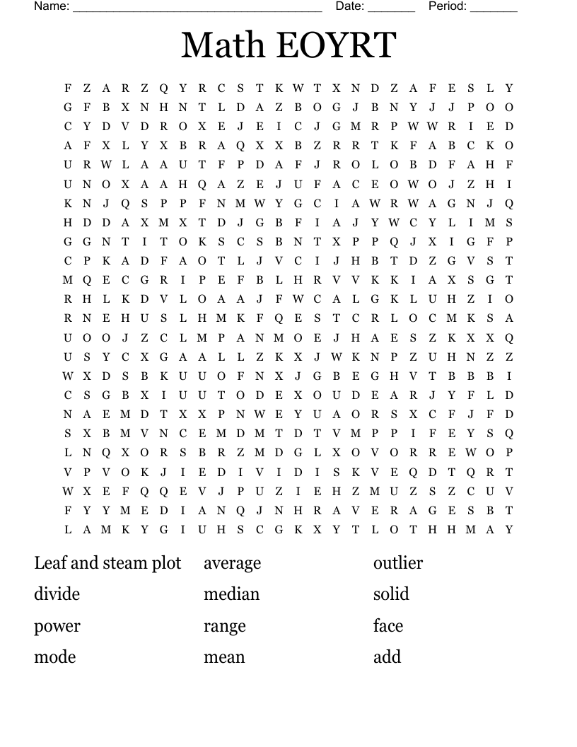 Math EOYRT Word Search