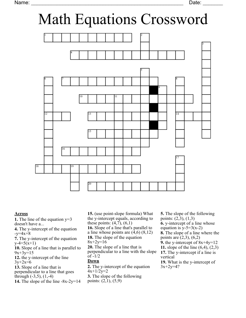 Math Equations Crossword