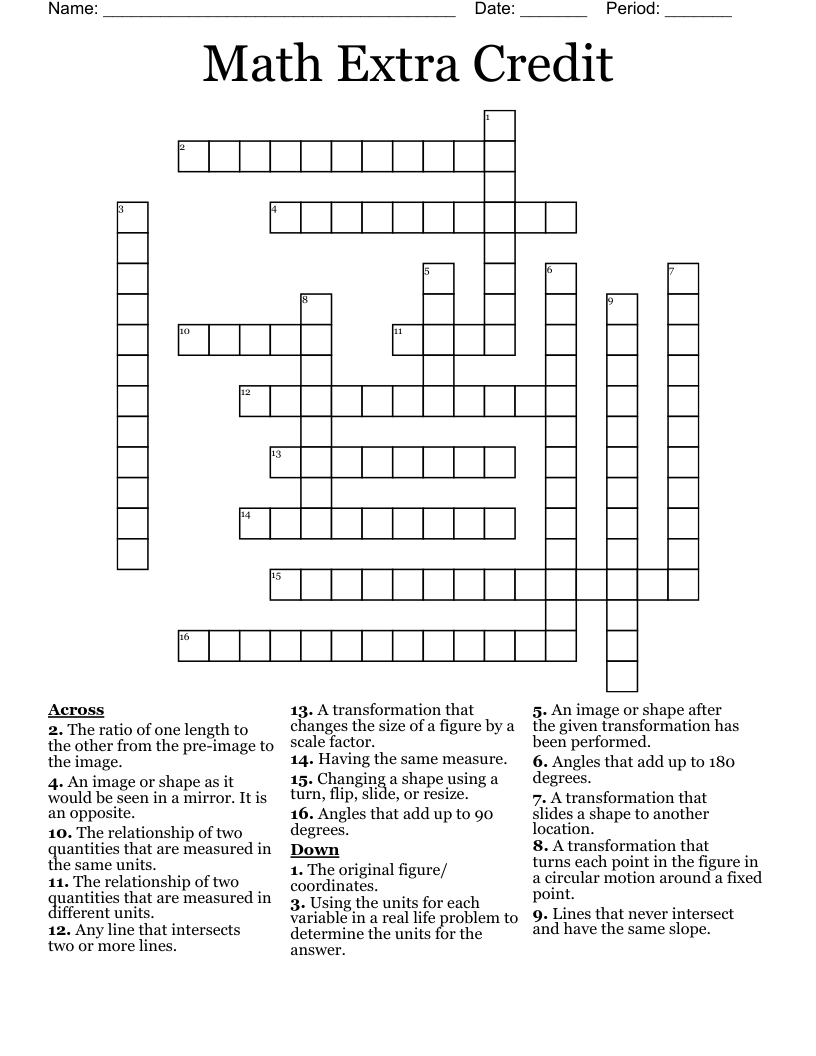 Math Extra Credit  Crossword
