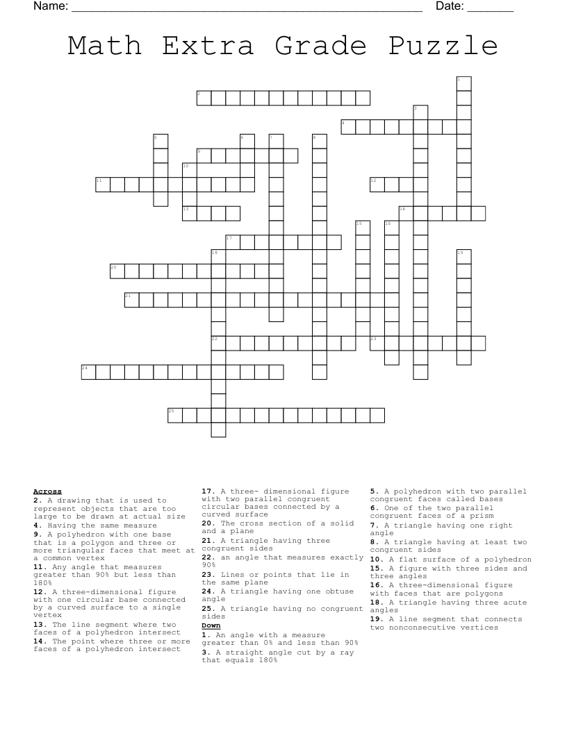 Math Extra Grade Puzzle  Crossword