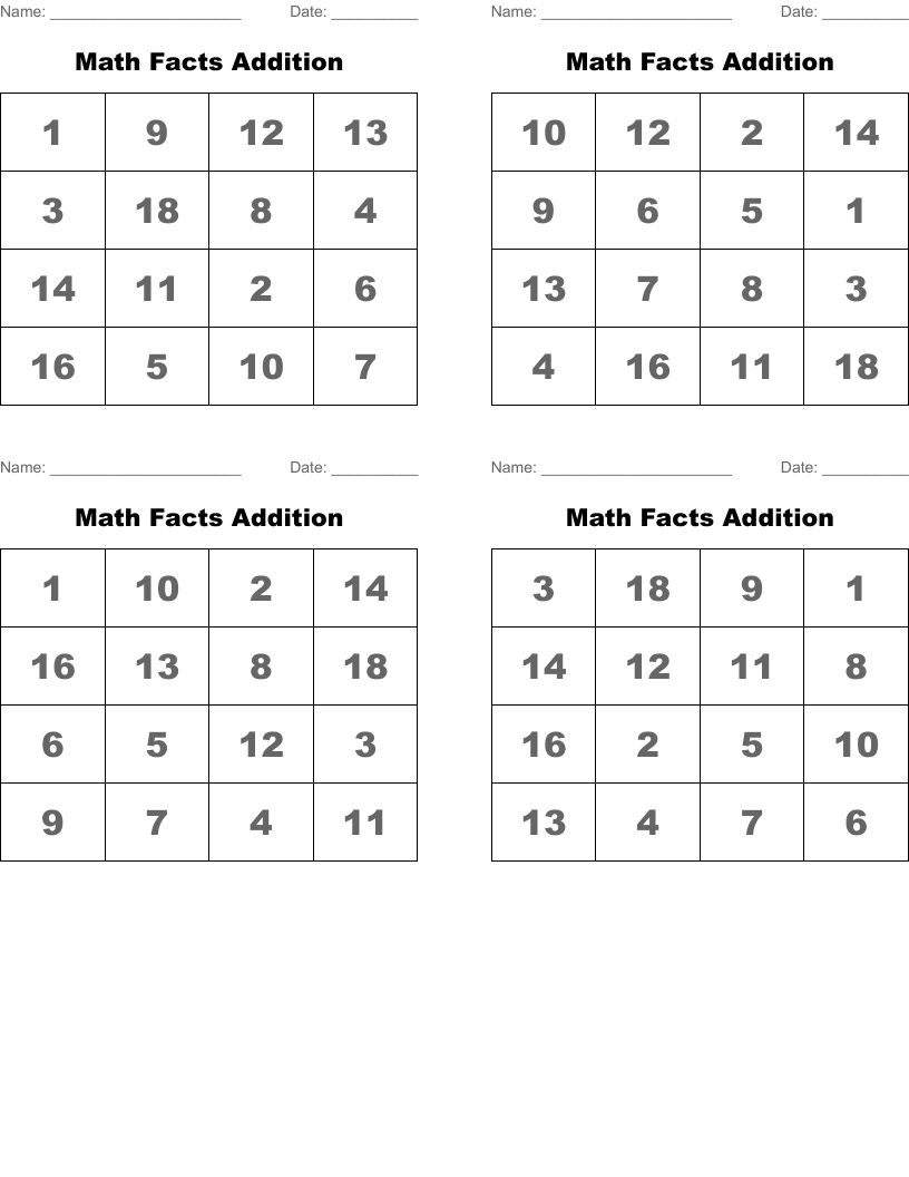 Math Facts Addition