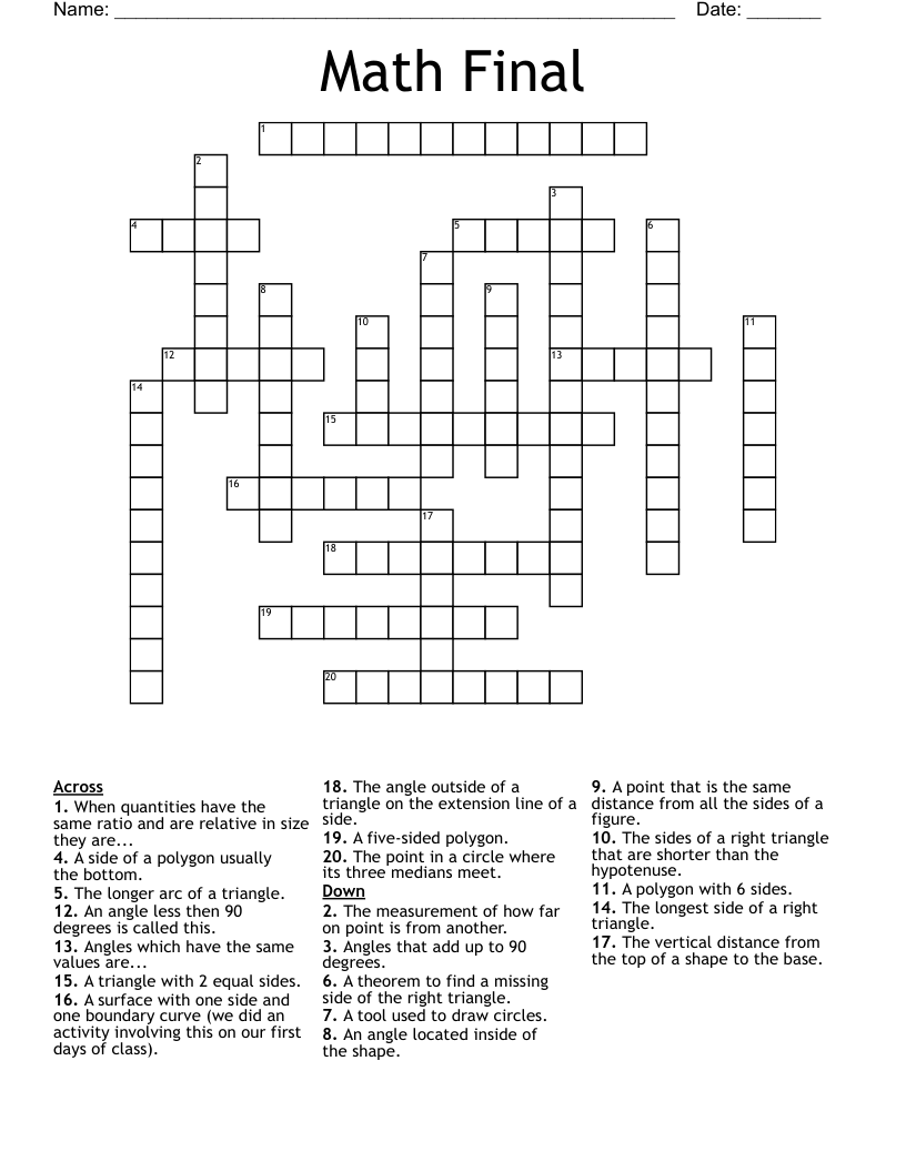 Math Final Crossword