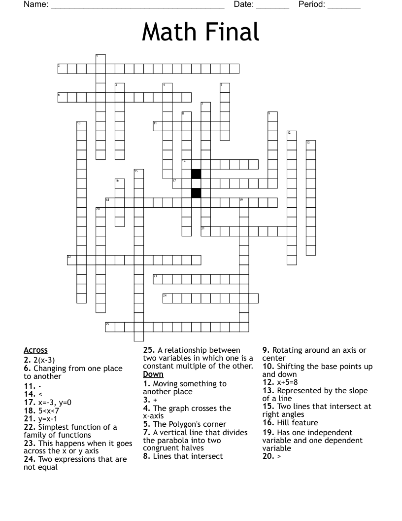 Math Final Crossword