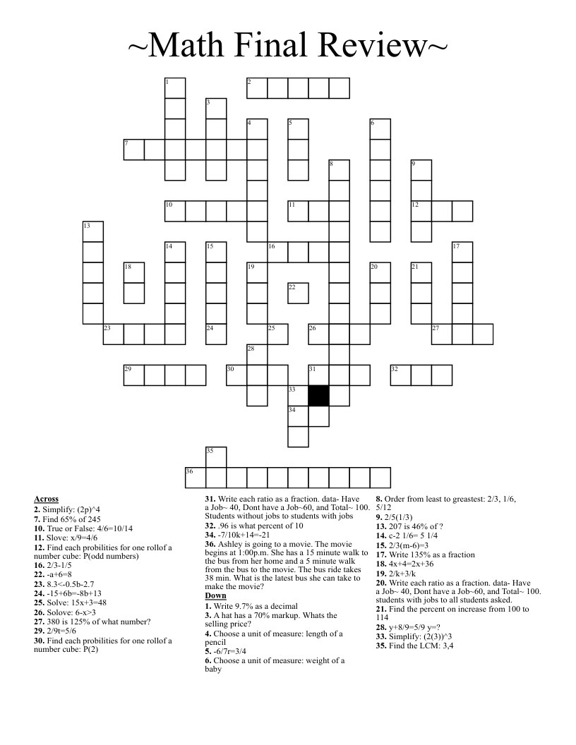 ~Math Final Review~ Crossword