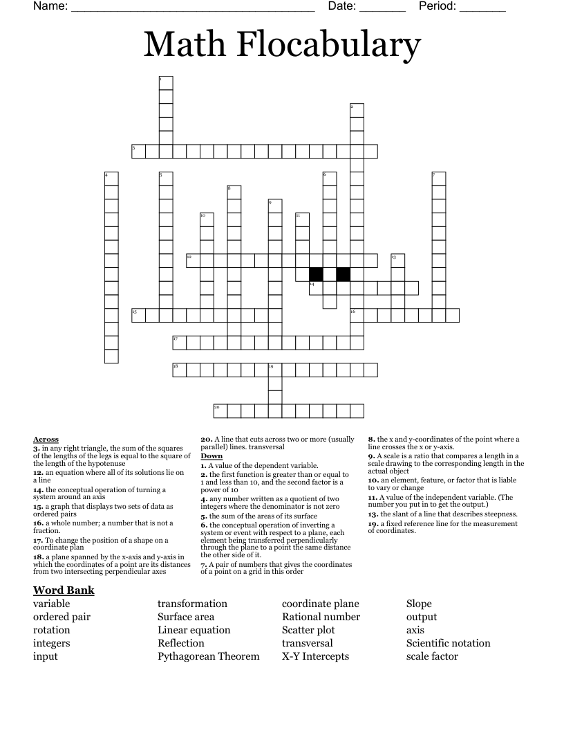 Math Flocabulary Crossword