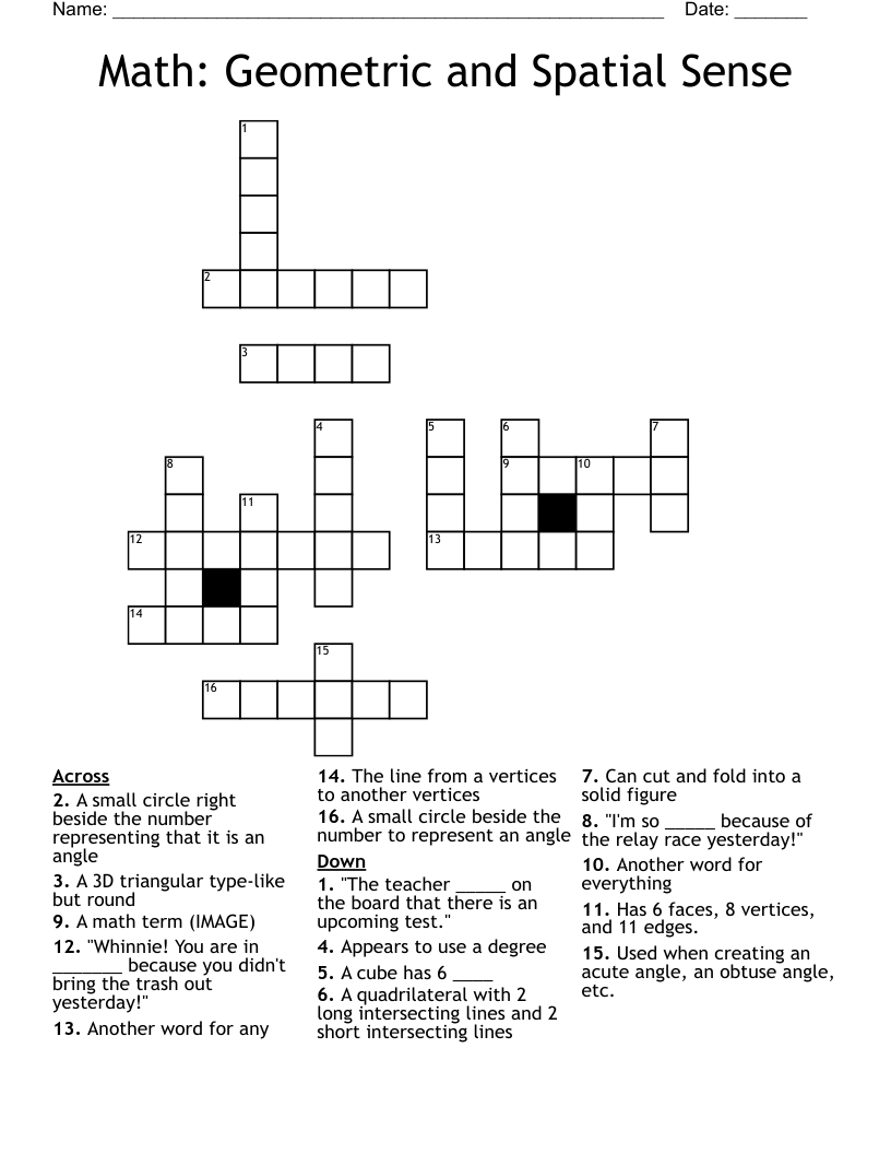 Math: Geometric and Spatial Sense  Crossword