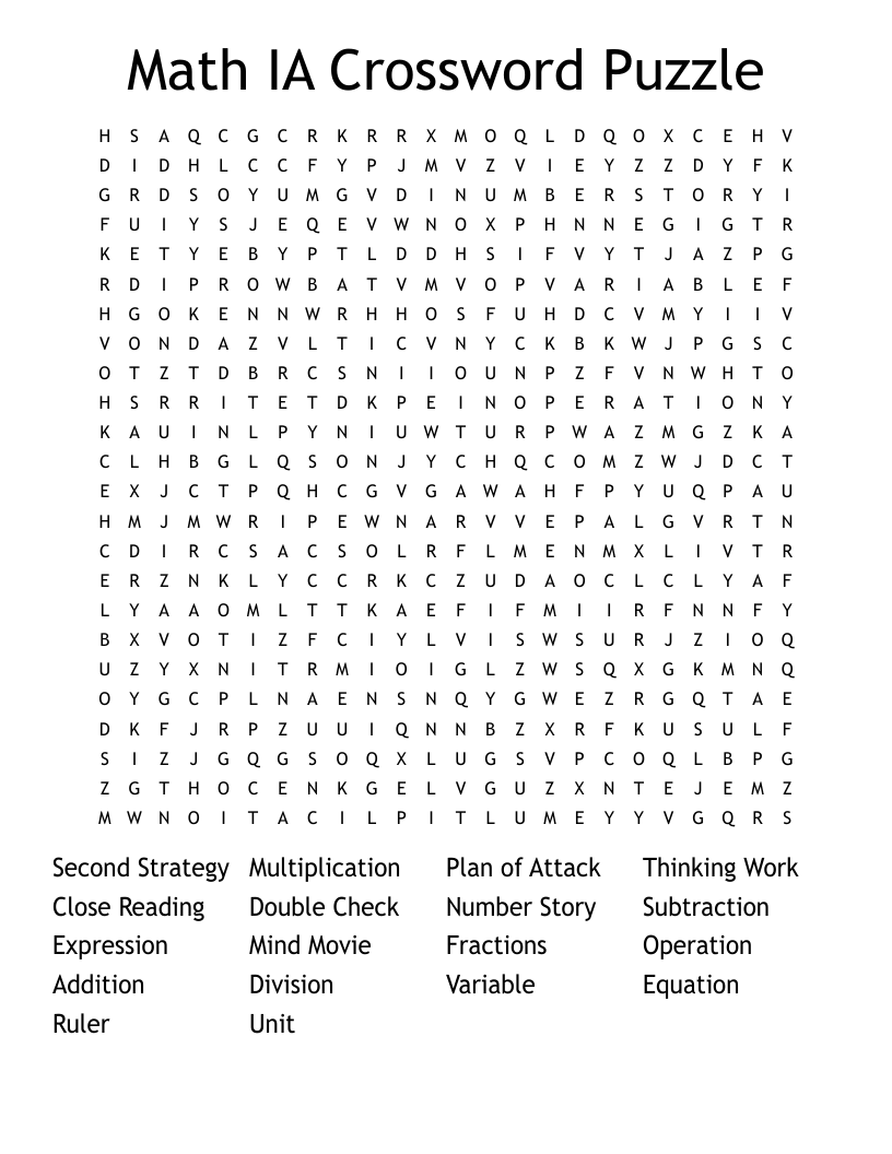 Math IA Crossword Puzzle Word Search