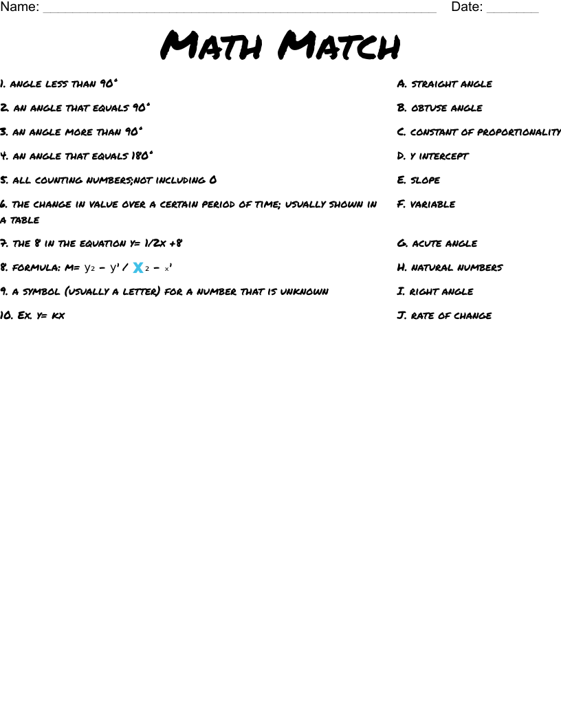 Math Match Worksheet