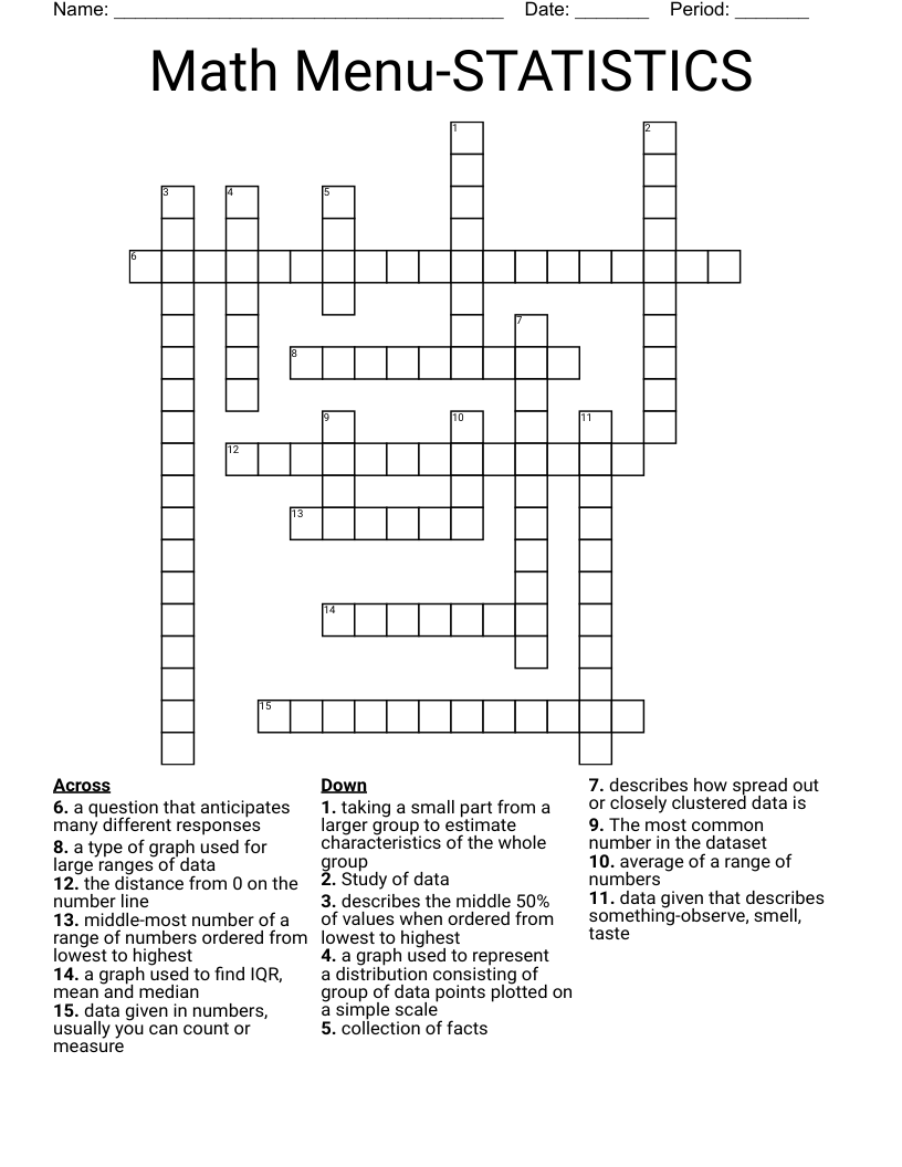 Math Menu-STATISTICS Crossword