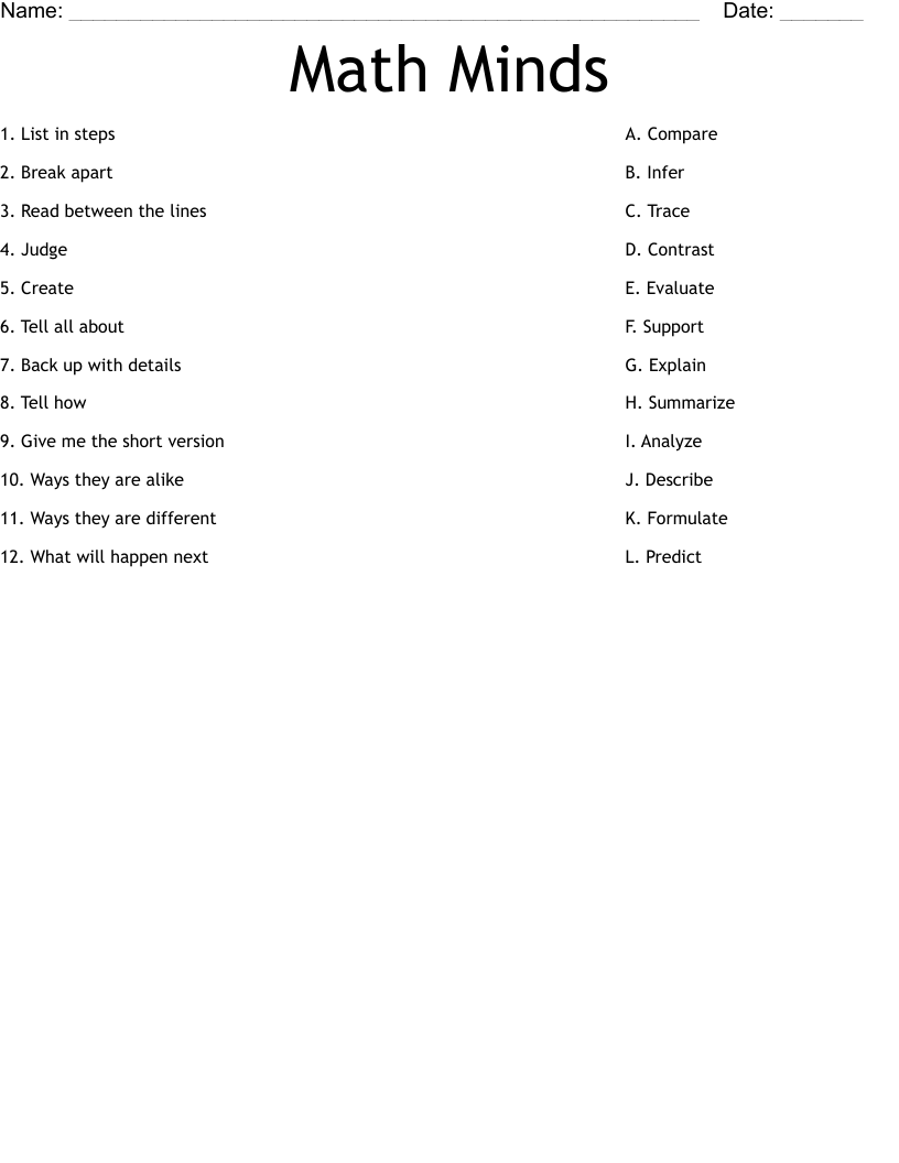 Math Minds Worksheet