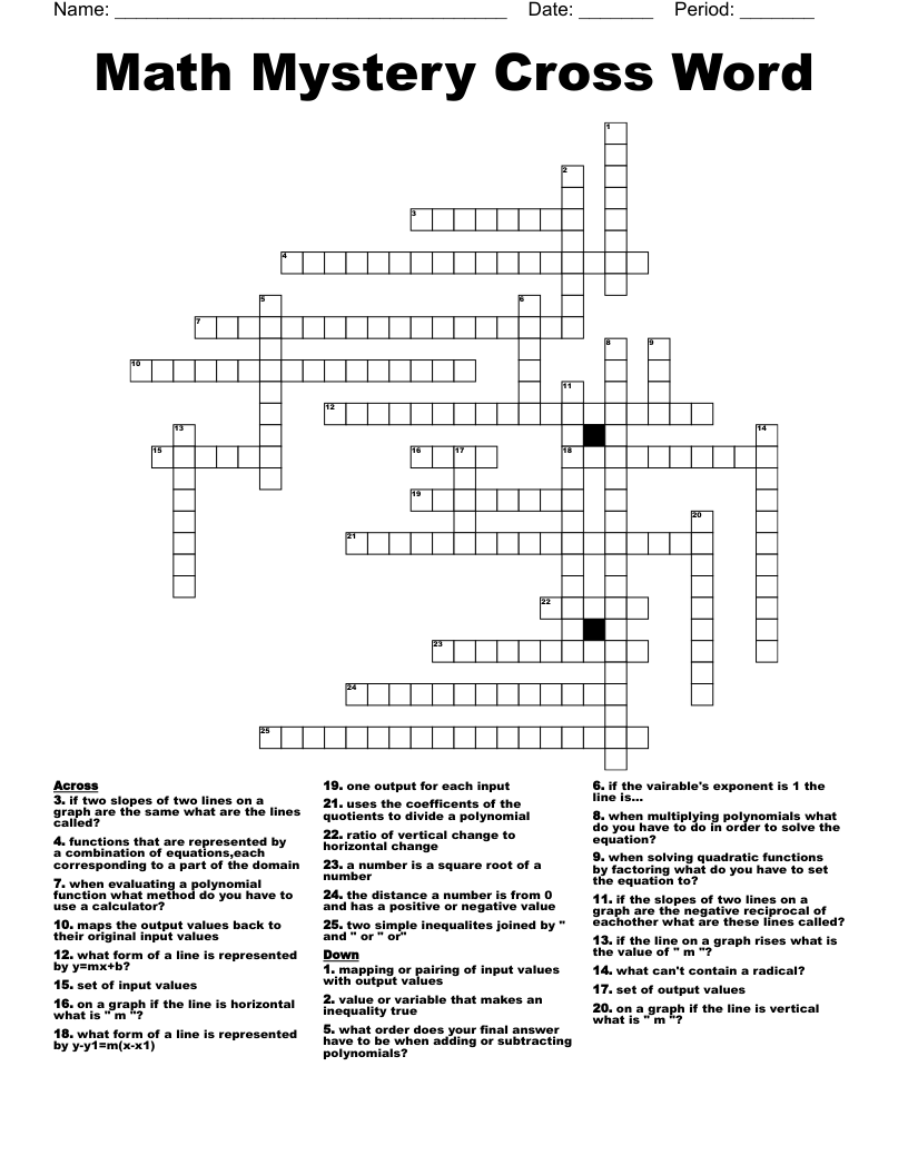 Math Mystery Cross Word