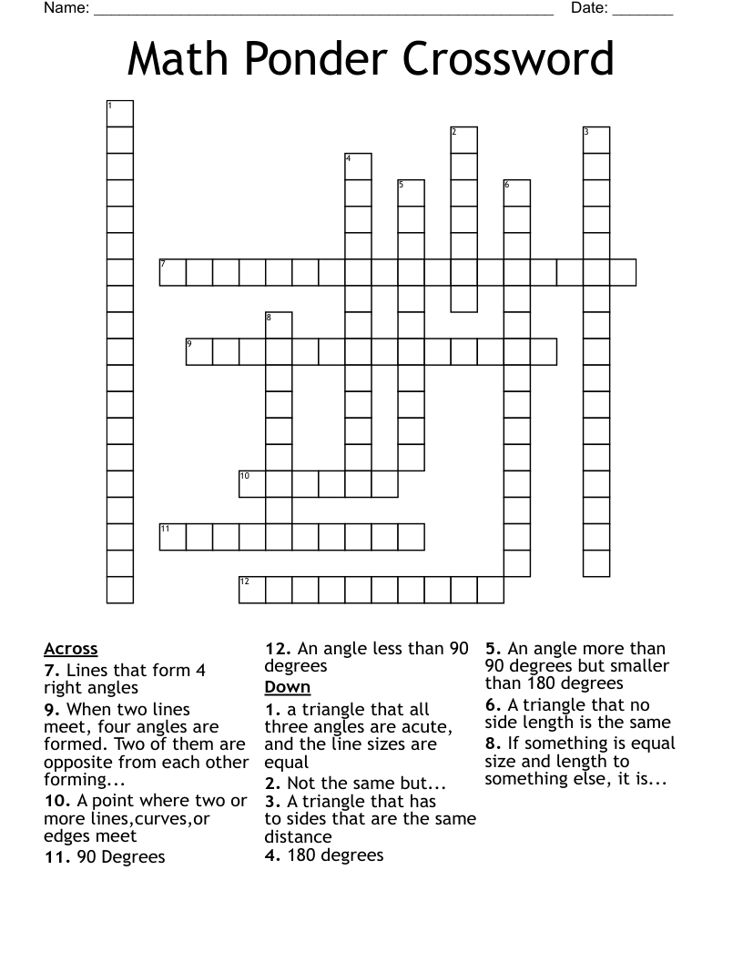 Math Ponder Crossword  