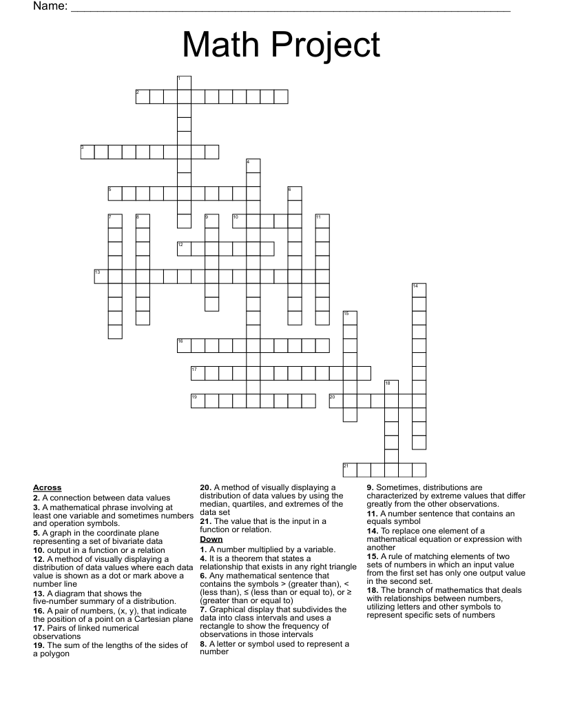 Math Project Crossword