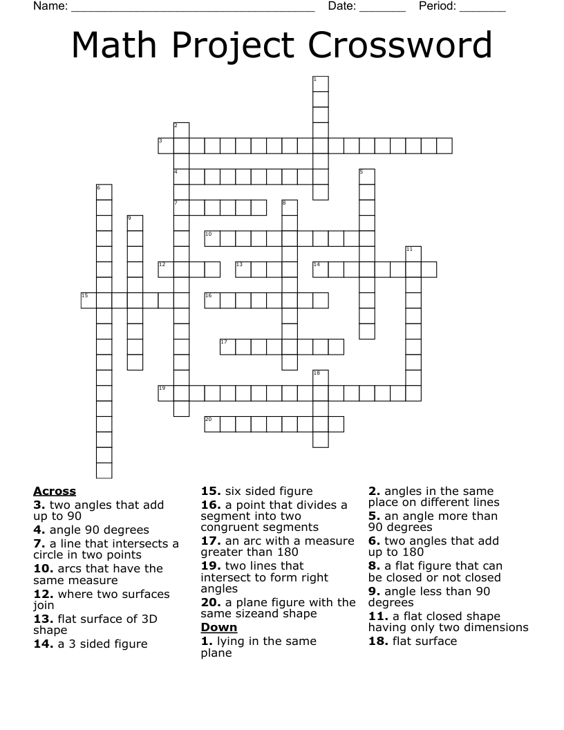 Math Project Crossword