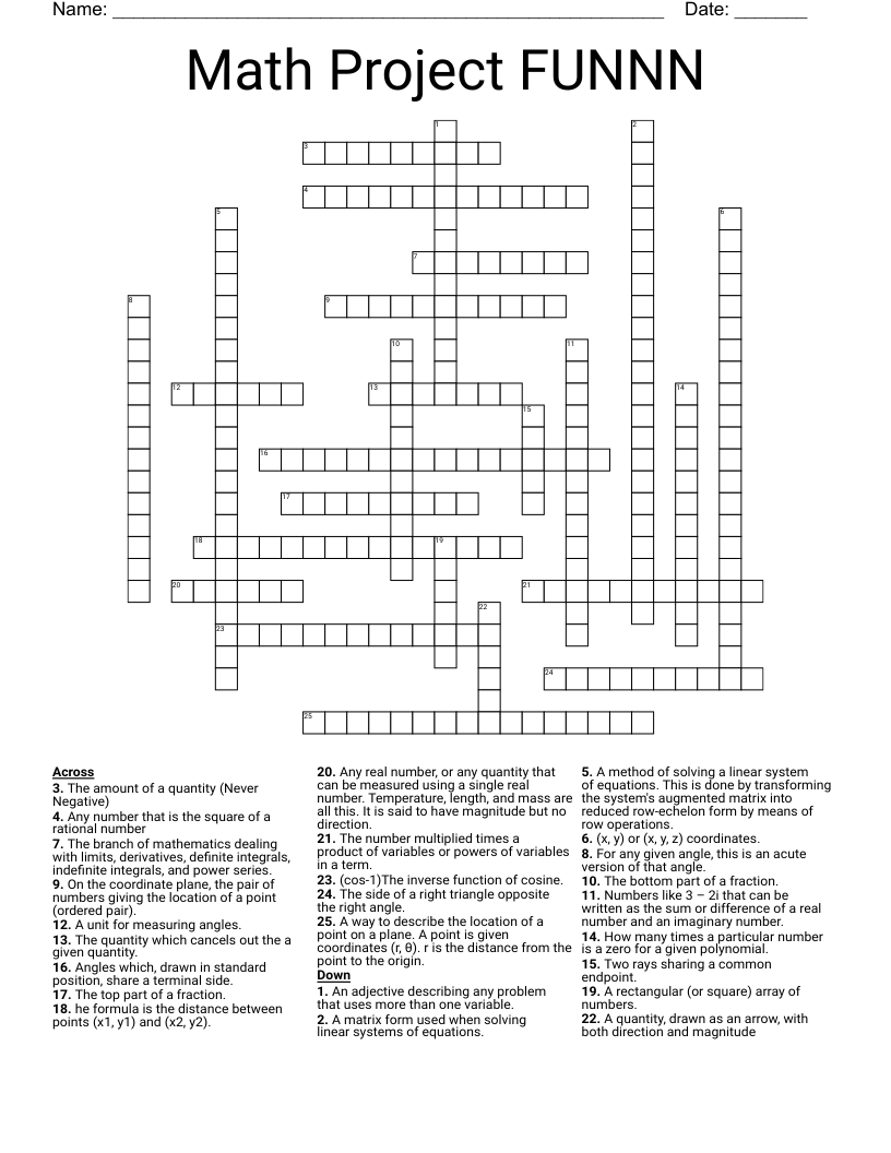 Math Project FUNNN Crossword