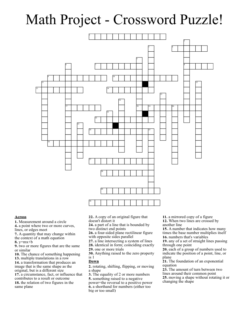 Math Project - Crossword Puzzle!
