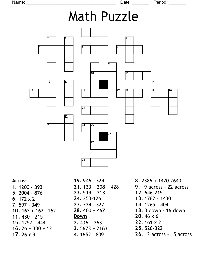 Math Puzzle Crossword
