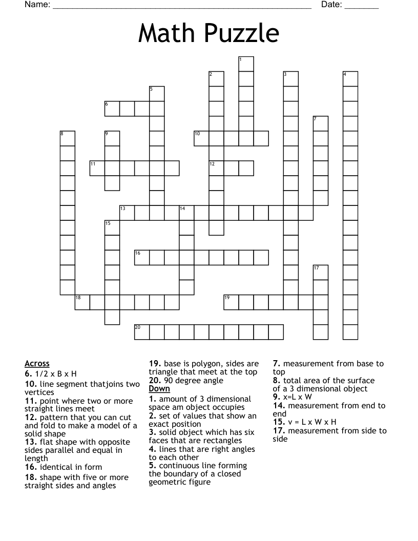 Math Puzzle Crossword