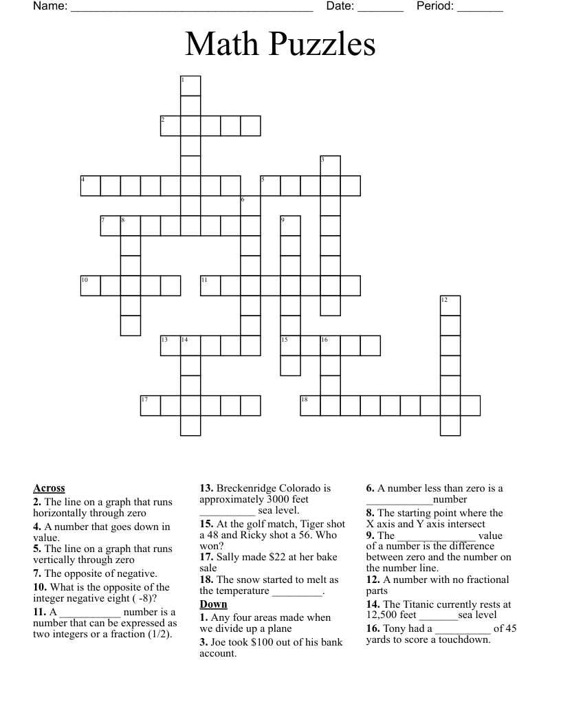 Math Puzzles Crossword