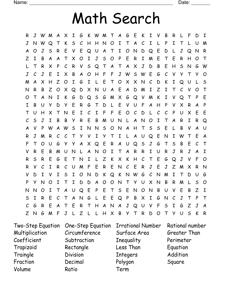 Math Search Word Search