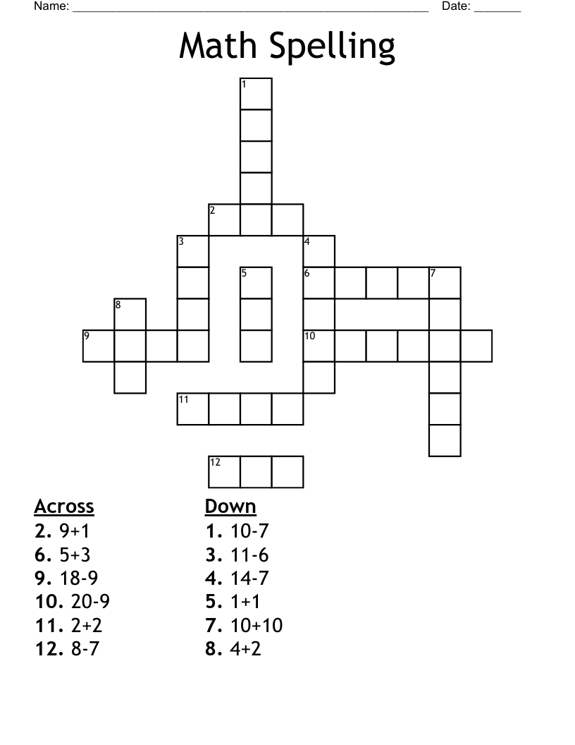 Math Spelling  Crossword