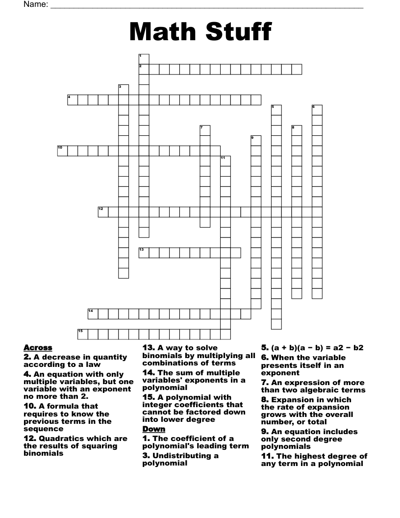 Math Stuff Crossword