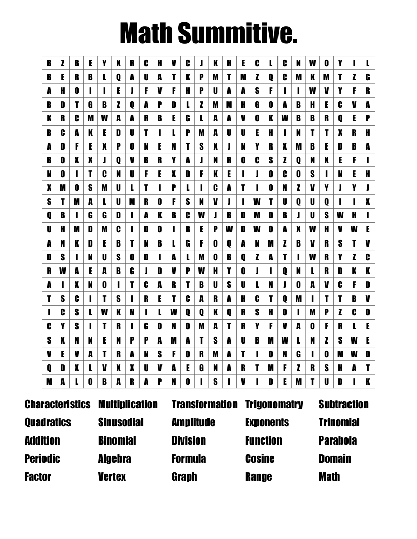 Math Summitive. Word Search