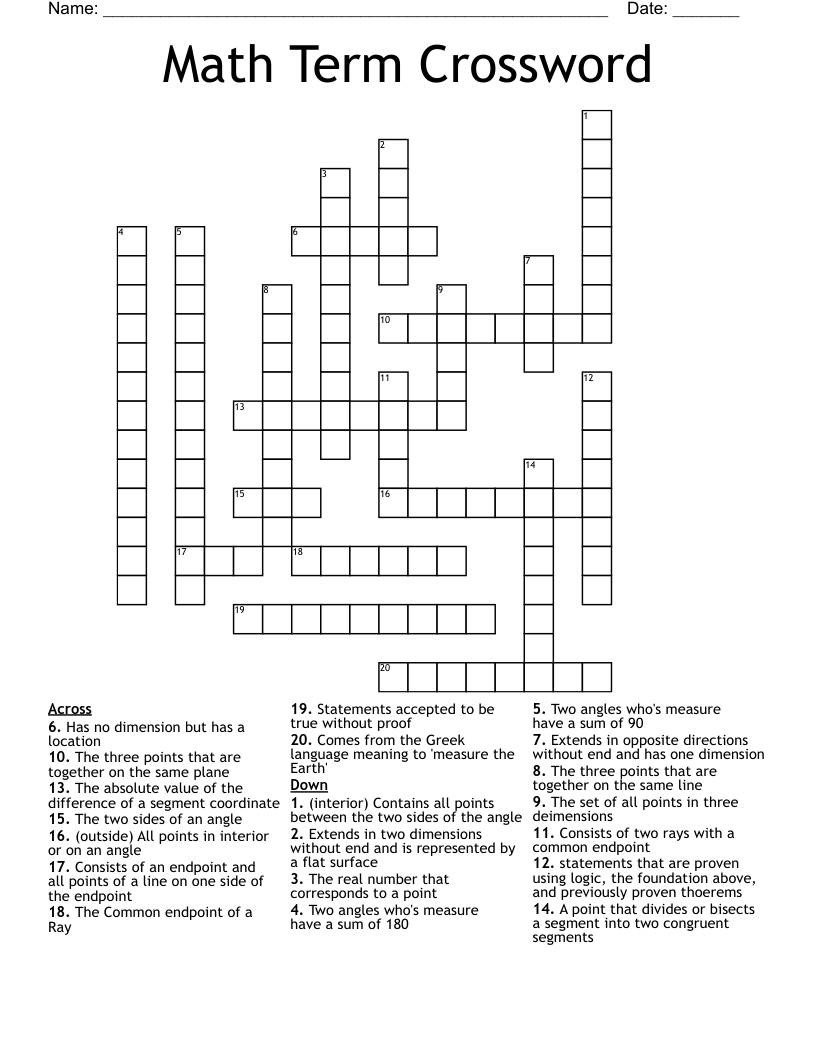Math Term Crossword 