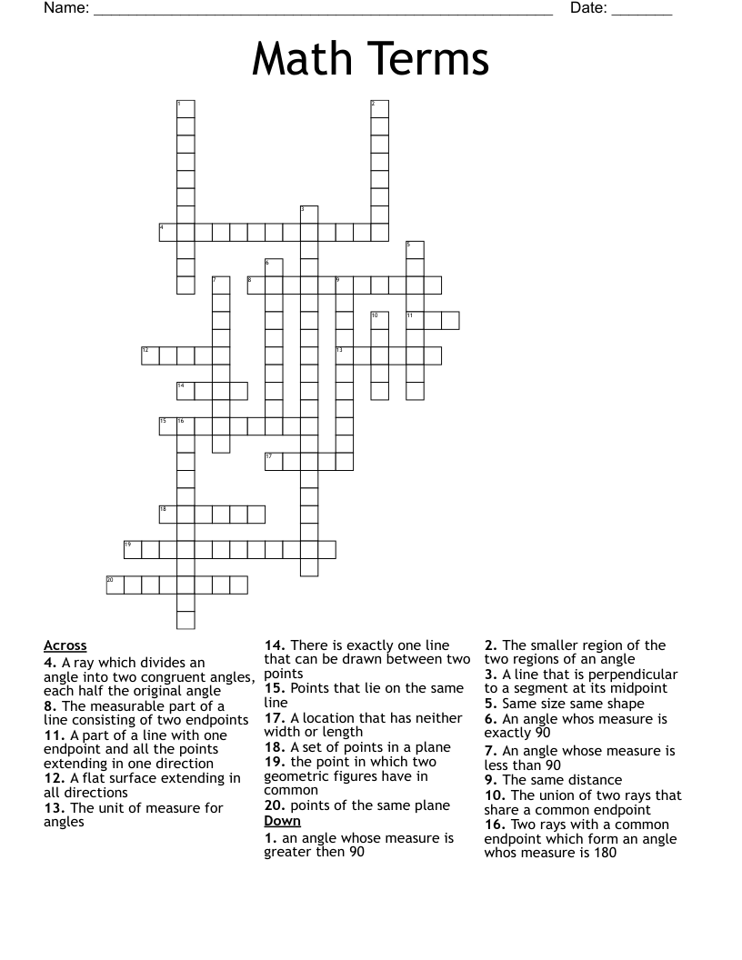 Math Terms Crossword