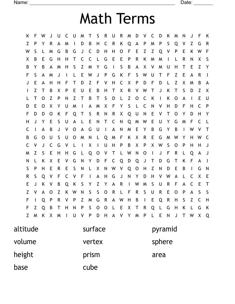 Math Terms Word Search