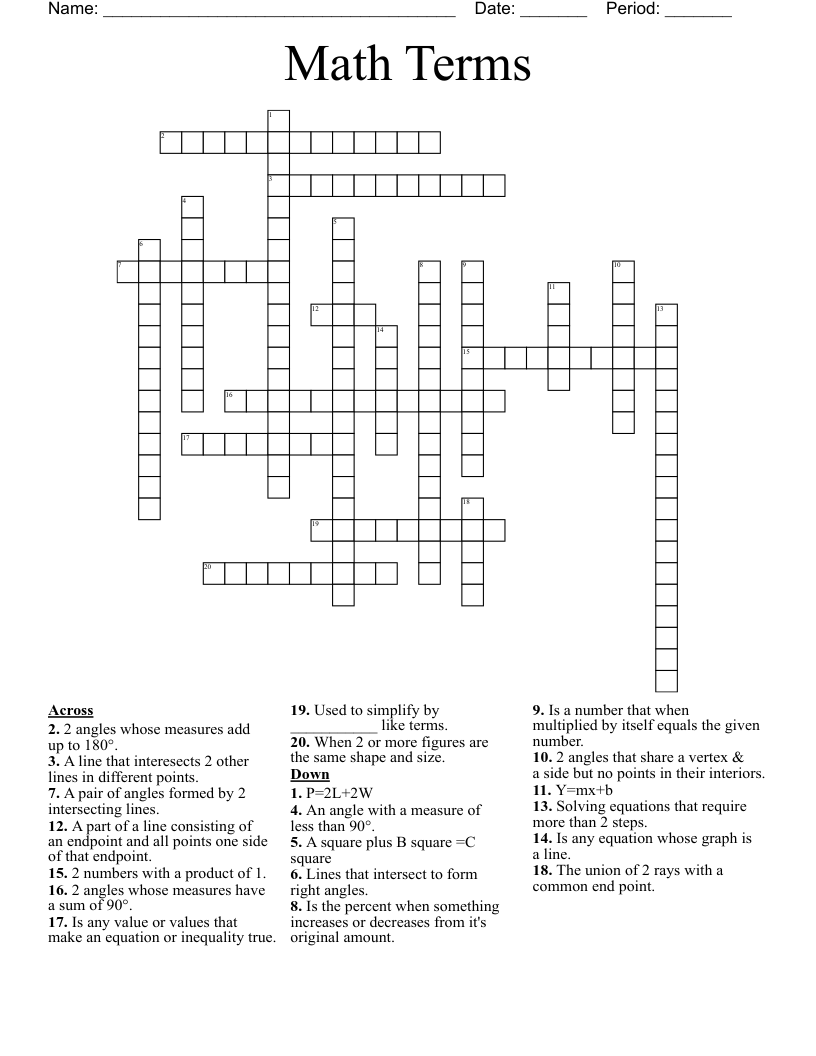 Math Terms Crossword