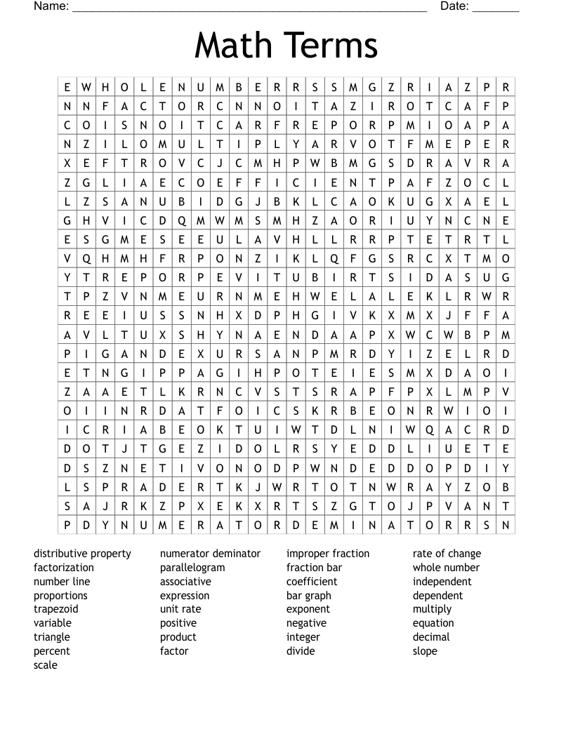 Math Terms Word Search