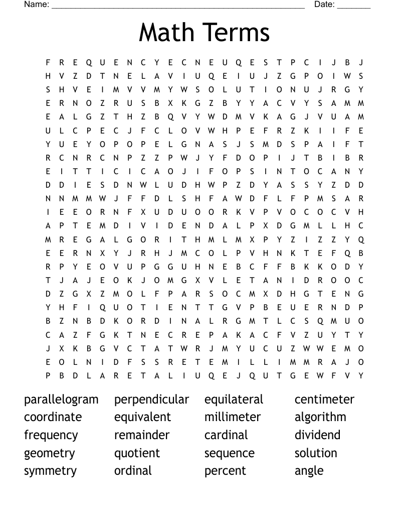 Math Terms Word Search