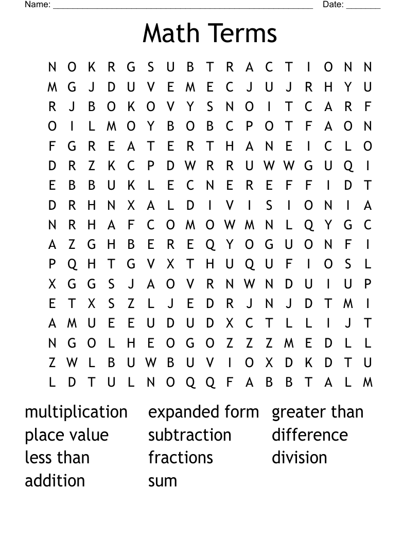 Math Terms Word Search