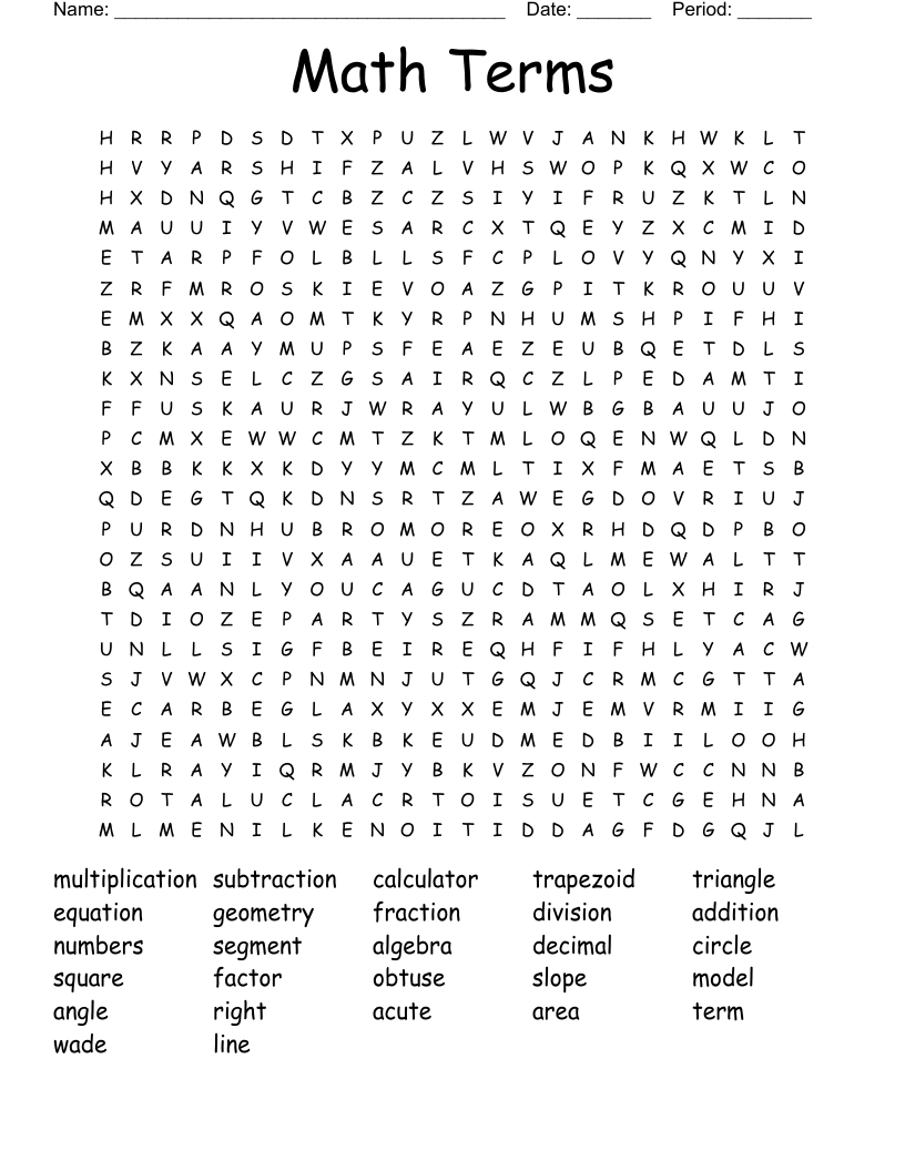 Math Terms Word Search