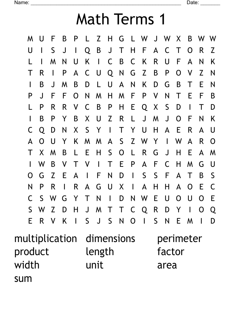 Math Terms 1 Word Search