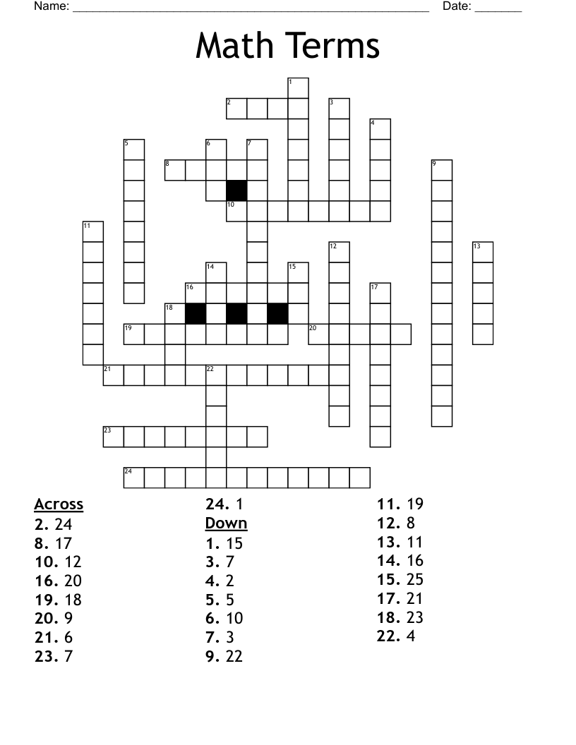 Math Terms Crossword