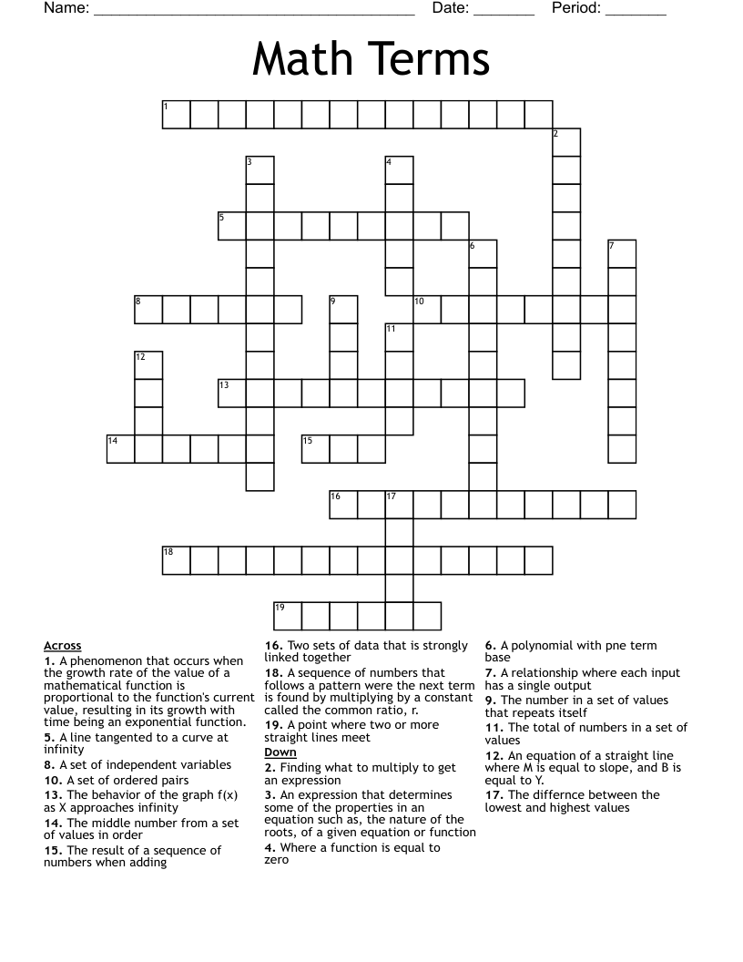 Math Terms Crossword