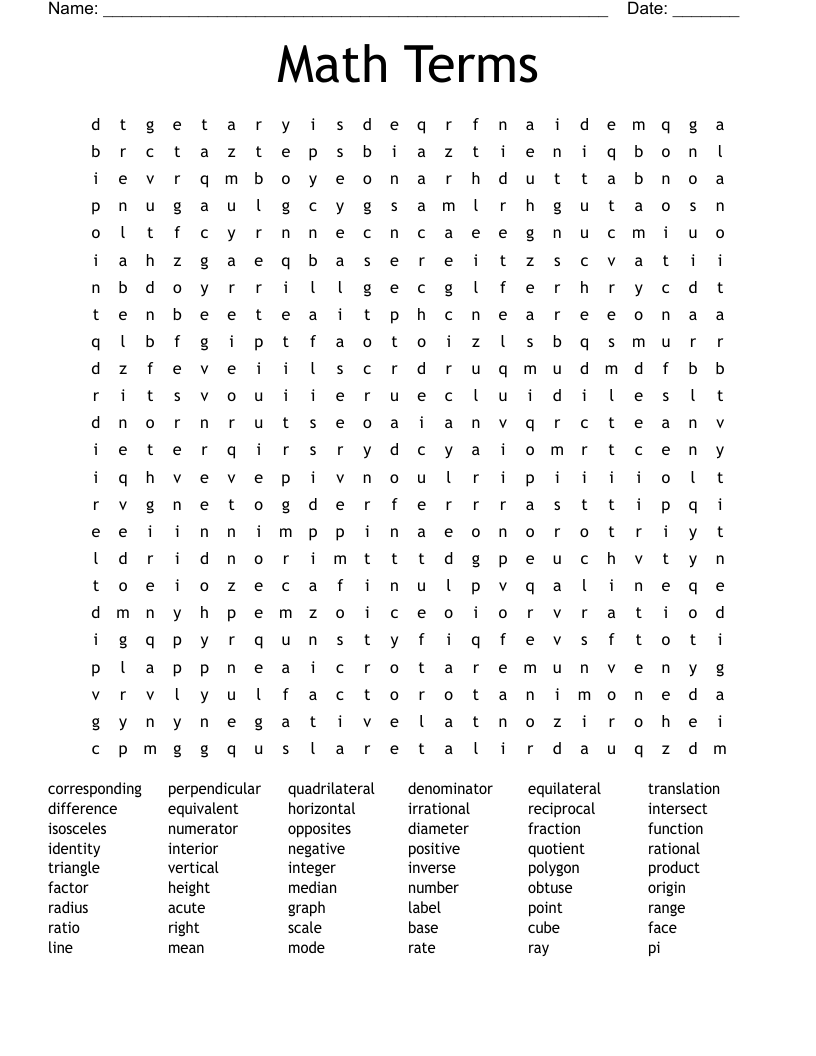 Math Terms Word Search