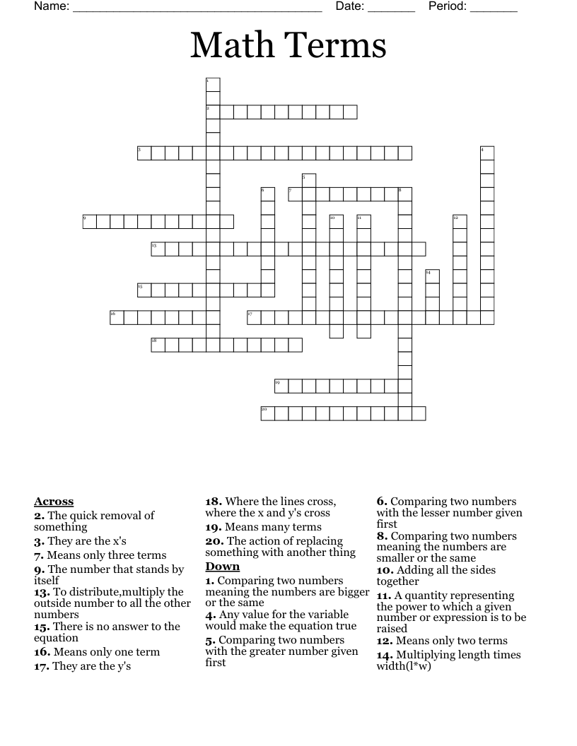 Math Terms Crossword