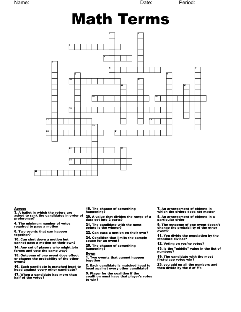 Math Terms Crossword