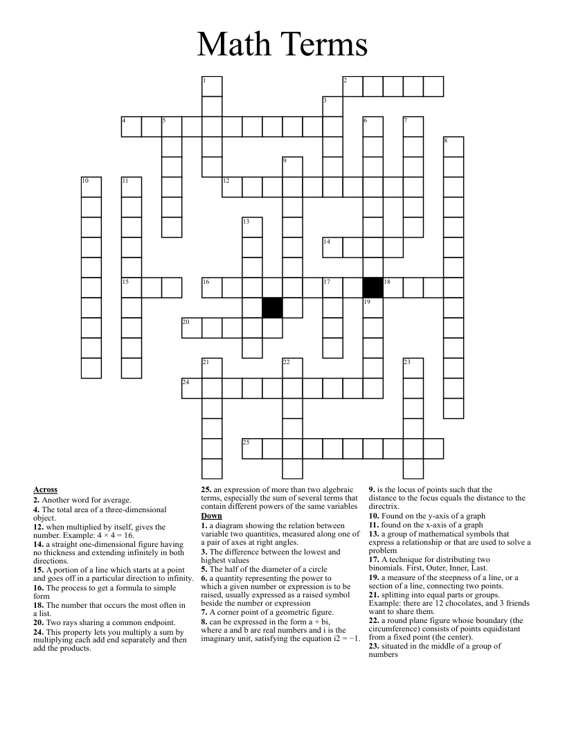 Math Terms Crossword