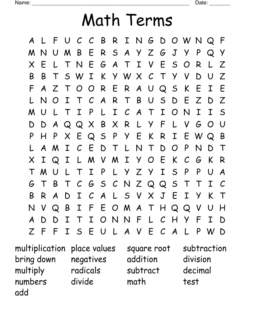 Math Terms Word Search