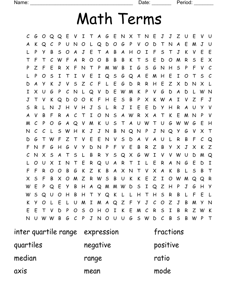 Math Terms Word Search