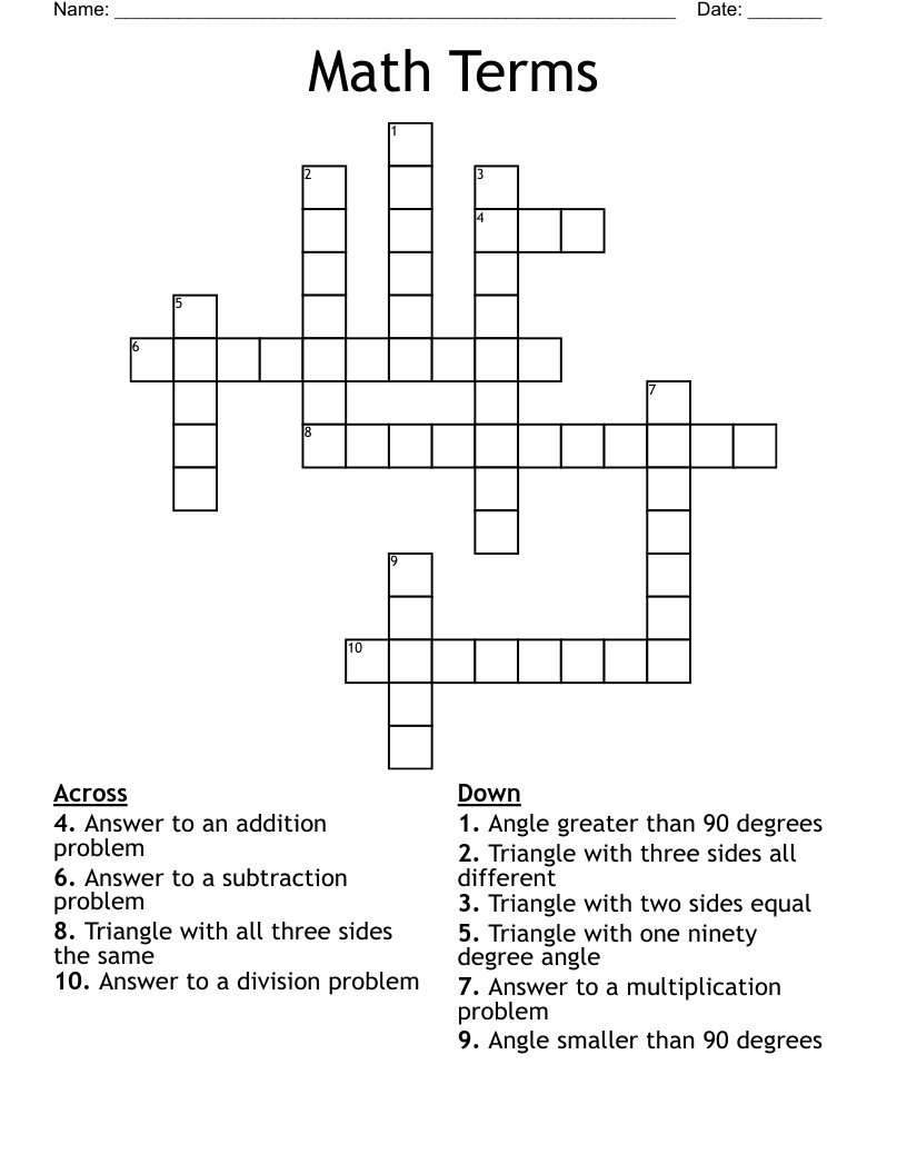 Math Terms Crossword