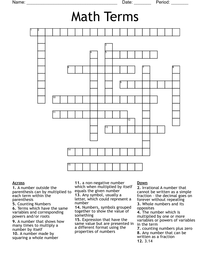 Math Terms Crossword